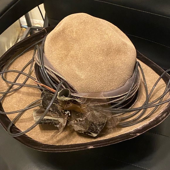 Angiolo Frasconi Women\'s Brown Rabbit Hair Feathers Fedora Formal‎ Hat One Size main image 6
